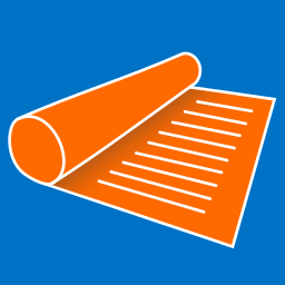 Orange scroll on blue background, with lines intended to represent a list of links.